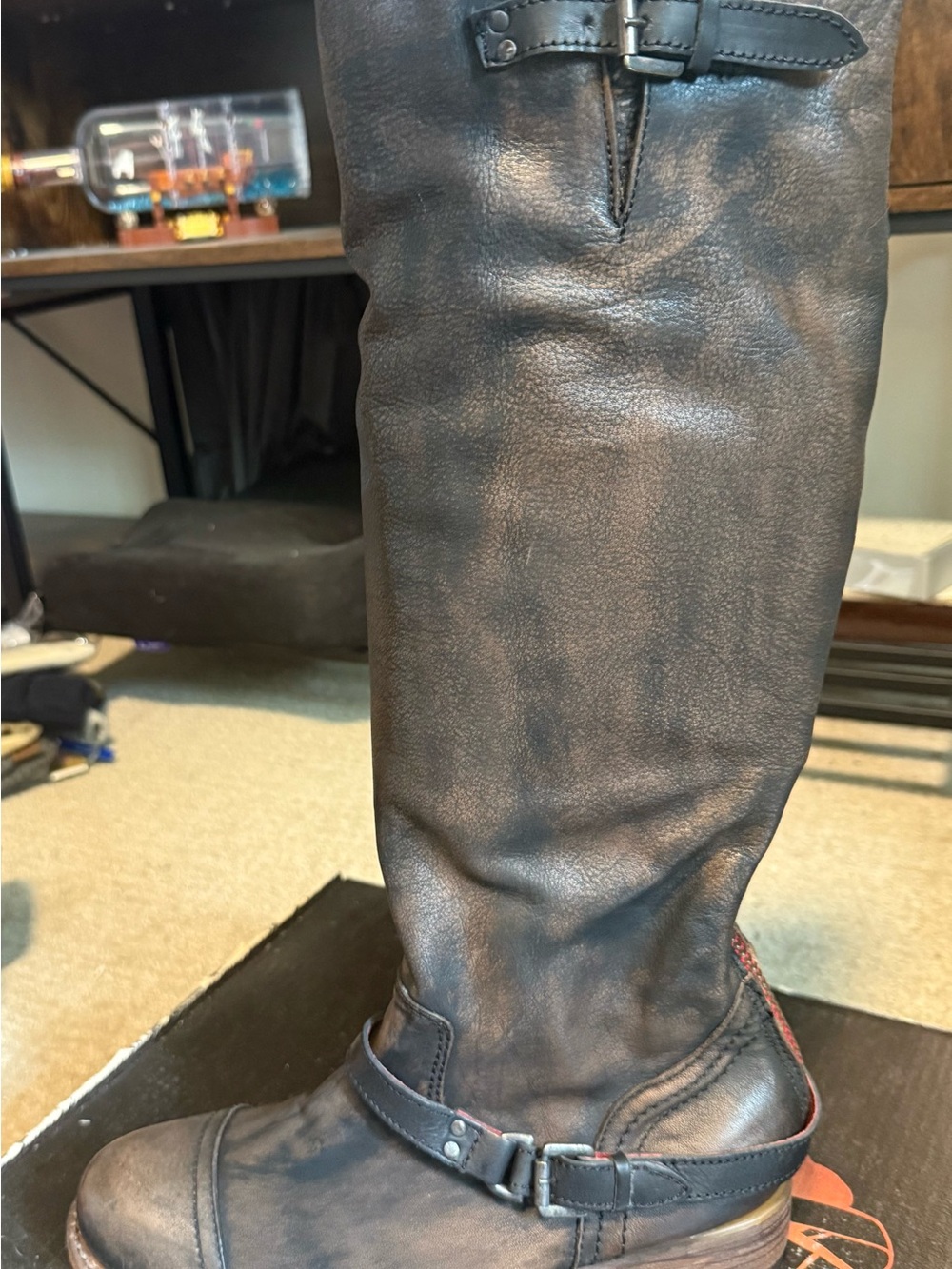 Freebird by Steven Roadey Black 11 Tall Leather Riding Boots in Dark Brown - Picture 2 of 7